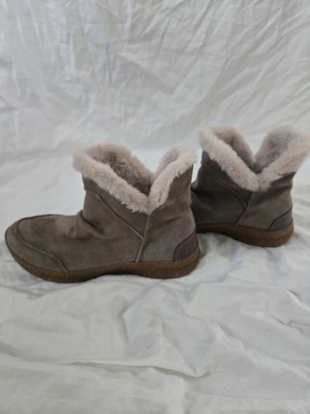 Taos Footwear Taupe Suede Faux-Fur Cuff Ankle Boots - Picture 5 of 9